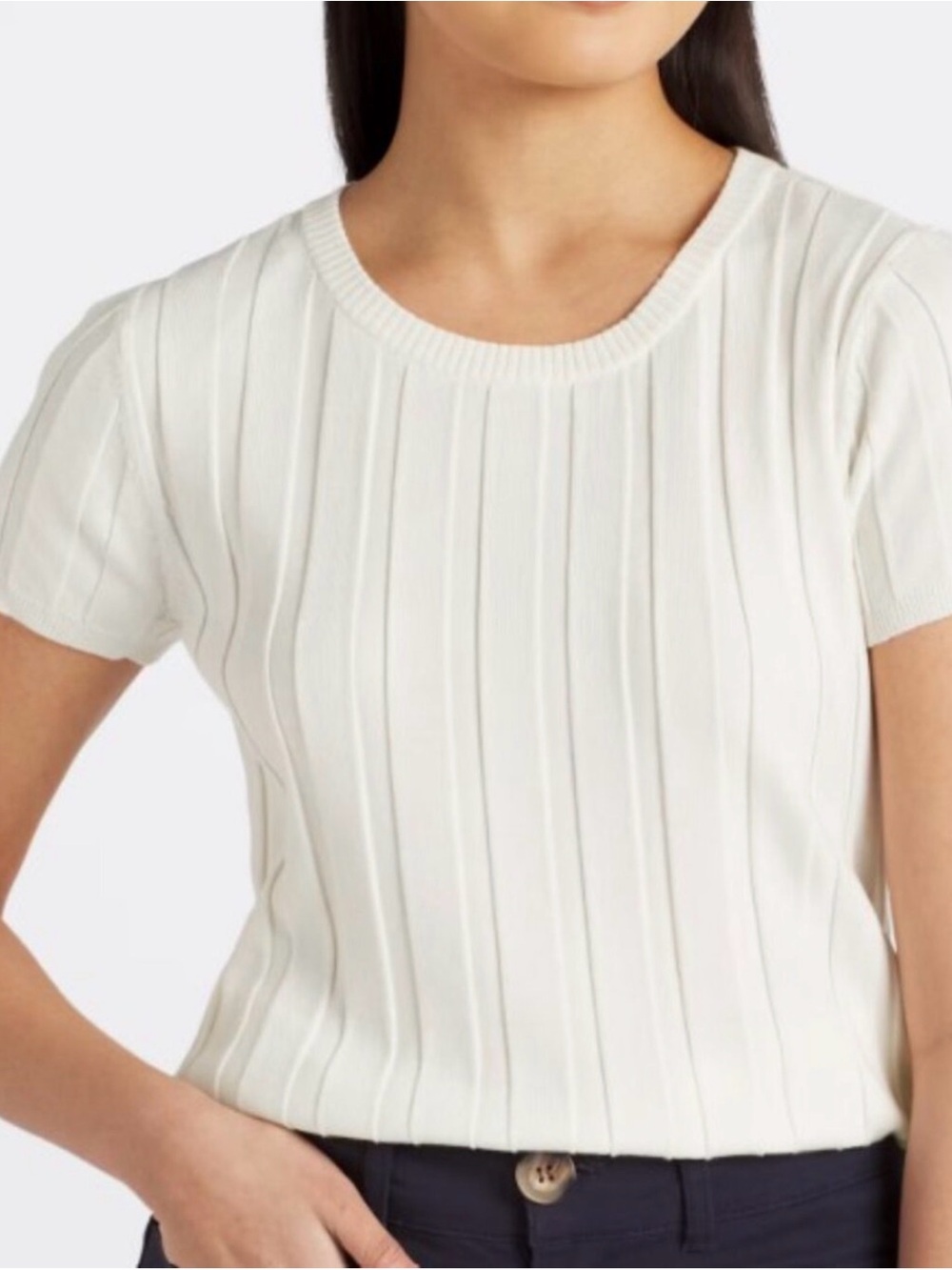 Evolution By Cyrus Kyler Wide Rib Sweater Tee Off-White - S
